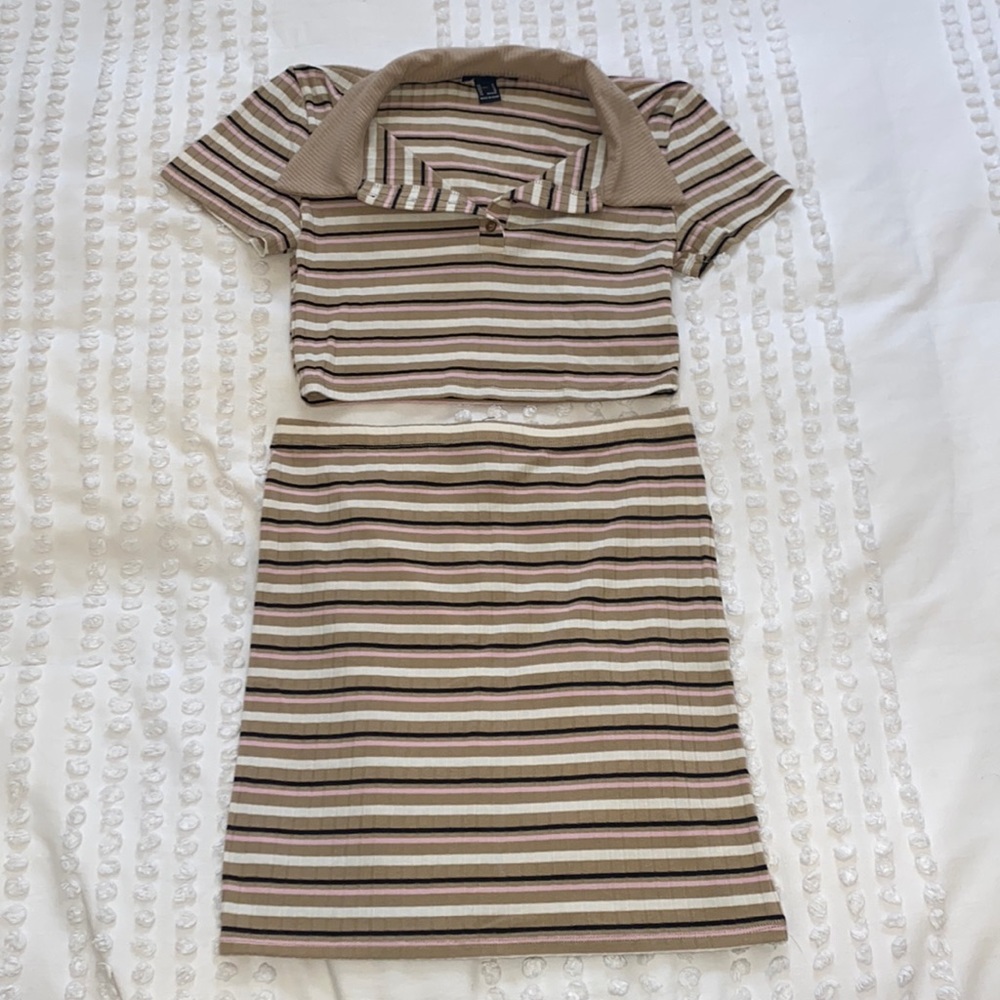 Forever 21 - polo short sleeve and skirt striped set (women’s medium)